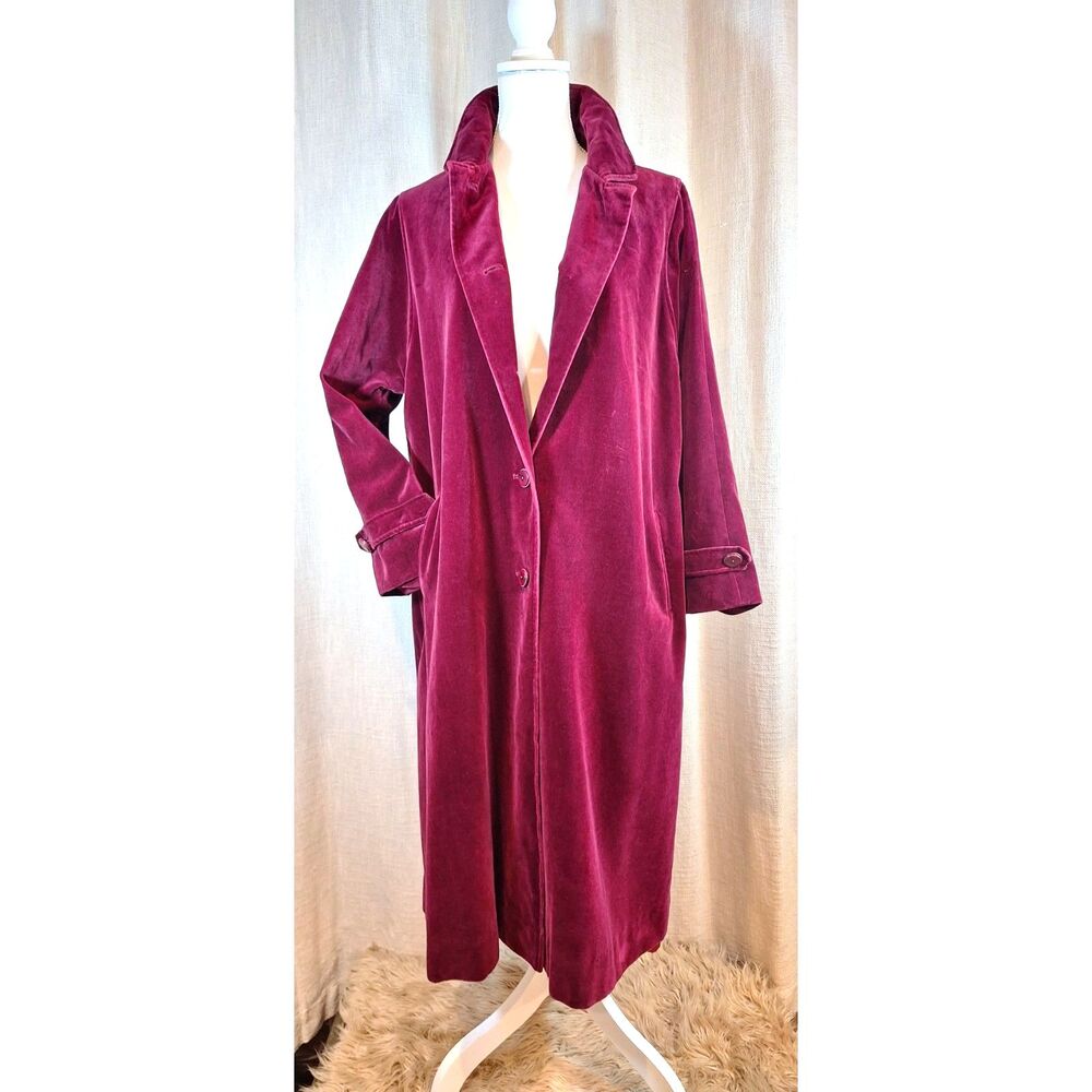 Vintage Women's Velvet Long Pea Coat in Deep Wine